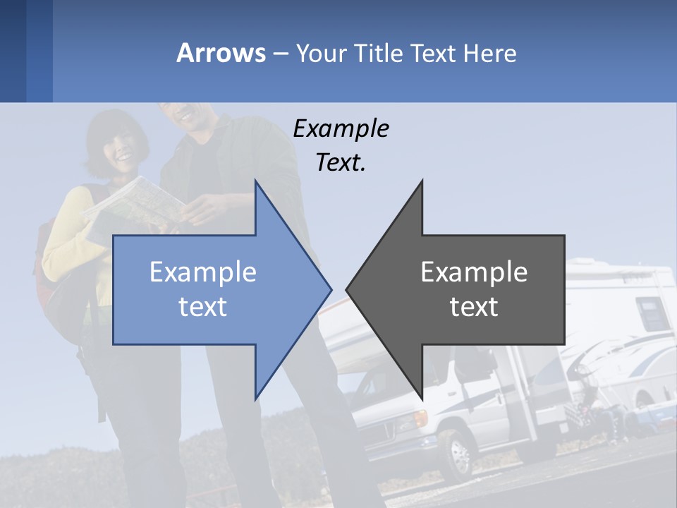 A Man And Woman Standing Next To A Camper PowerPoint Template