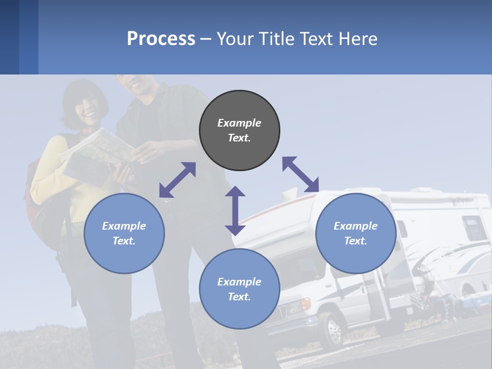 A Man And Woman Standing Next To A Camper PowerPoint Template