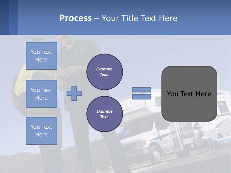 A Man And Woman Standing Next To A Camper PowerPoint Template