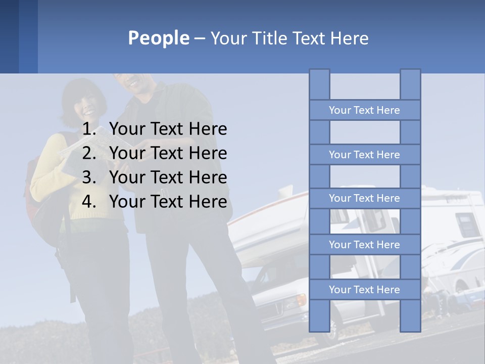A Man And Woman Standing Next To A Camper PowerPoint Template