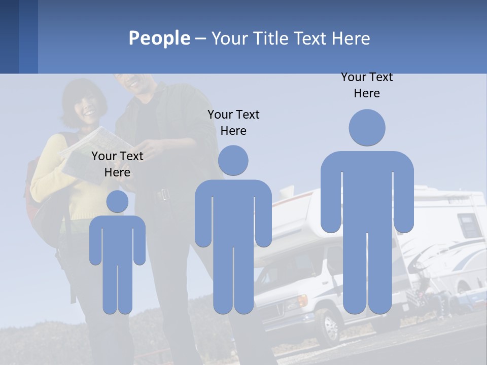 A Man And Woman Standing Next To A Camper PowerPoint Template