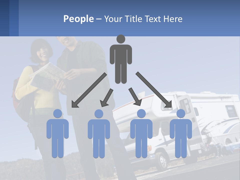 A Man And Woman Standing Next To A Camper PowerPoint Template