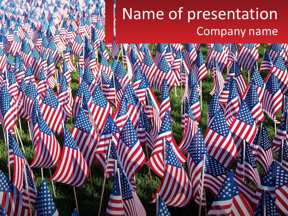 A Field Full Of American Flags With A Name Of Presentation PowerPoint Template