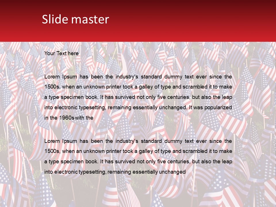 A Field Full Of American Flags With A Name Of Presentation PowerPoint Template