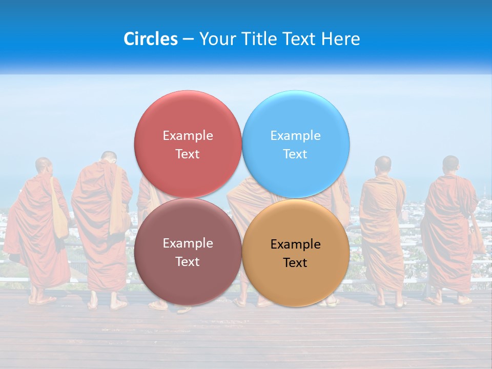 A Group Of Monks Standing On Top Of A Wooden Platform PowerPoint Template