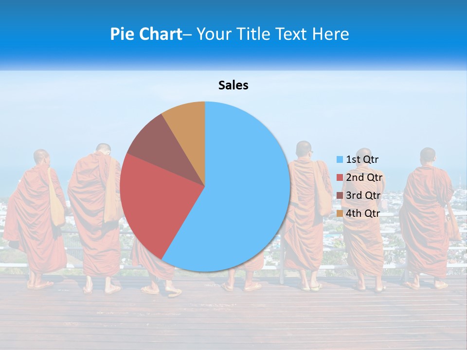 A Group Of Monks Standing On Top Of A Wooden Platform PowerPoint Template