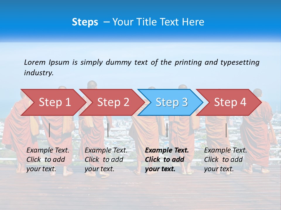 A Group Of Monks Standing On Top Of A Wooden Platform PowerPoint Template