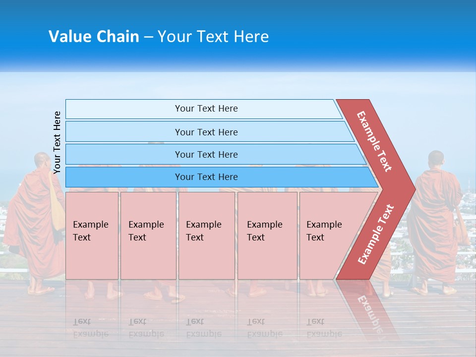 A Group Of Monks Standing On Top Of A Wooden Platform PowerPoint Template