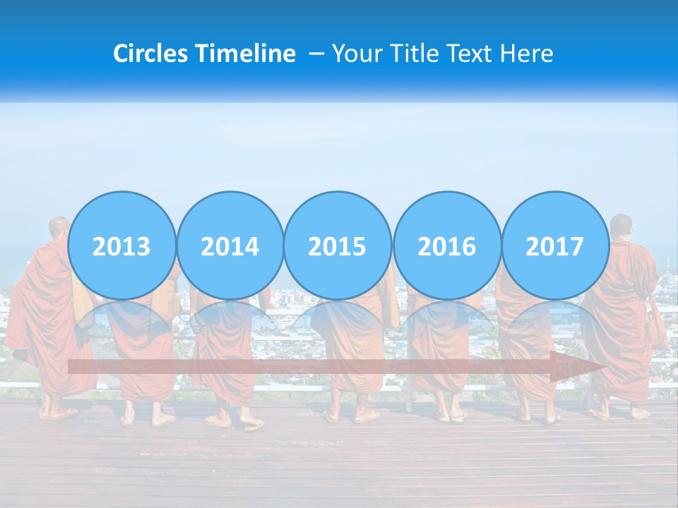 A Group Of Monks Standing On Top Of A Wooden Platform PowerPoint Template