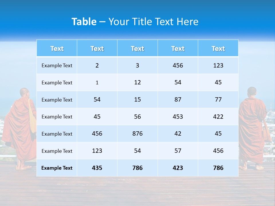 A Group Of Monks Standing On Top Of A Wooden Platform PowerPoint Template