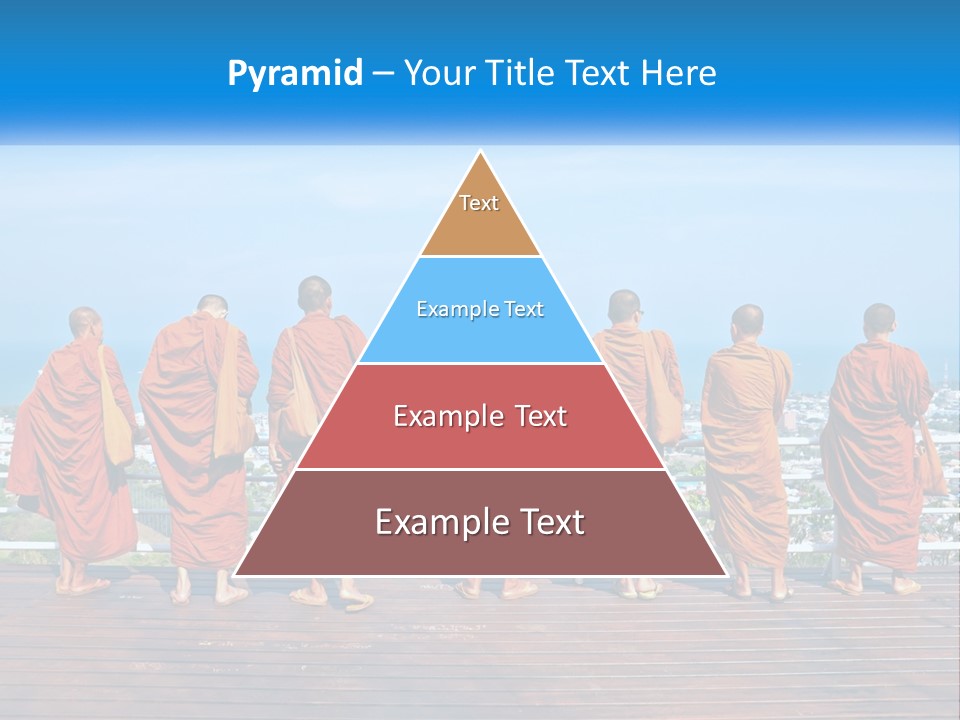 A Group Of Monks Standing On Top Of A Wooden Platform PowerPoint Template