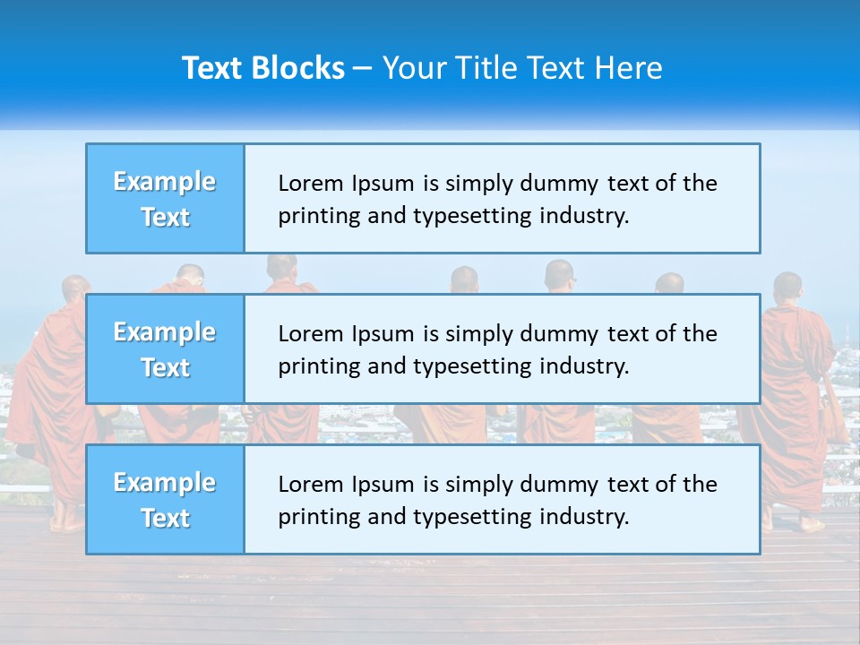 A Group Of Monks Standing On Top Of A Wooden Platform PowerPoint Template