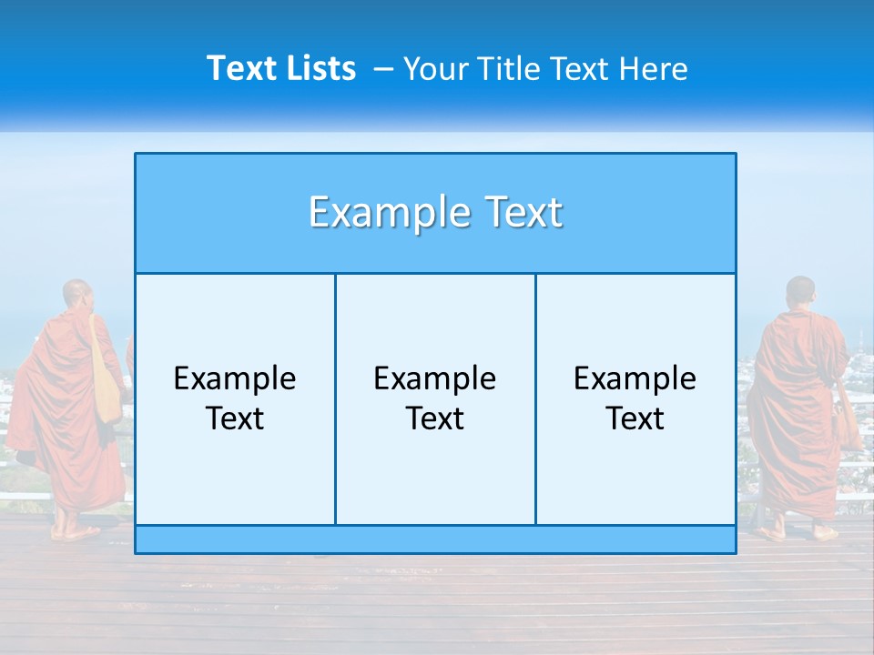A Group Of Monks Standing On Top Of A Wooden Platform PowerPoint Template
