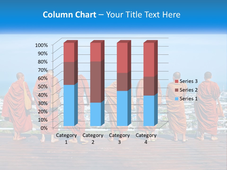A Group Of Monks Standing On Top Of A Wooden Platform PowerPoint Template