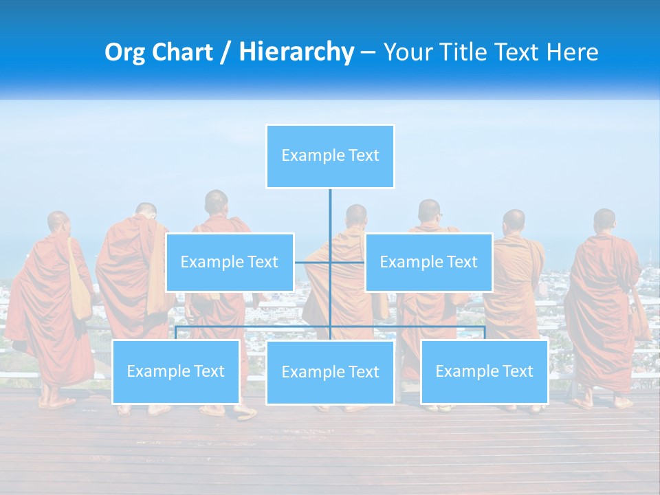 A Group Of Monks Standing On Top Of A Wooden Platform PowerPoint Template
