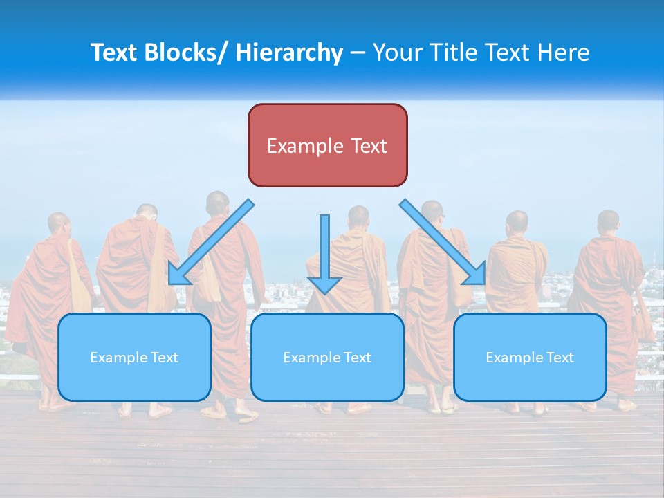 A Group Of Monks Standing On Top Of A Wooden Platform PowerPoint Template