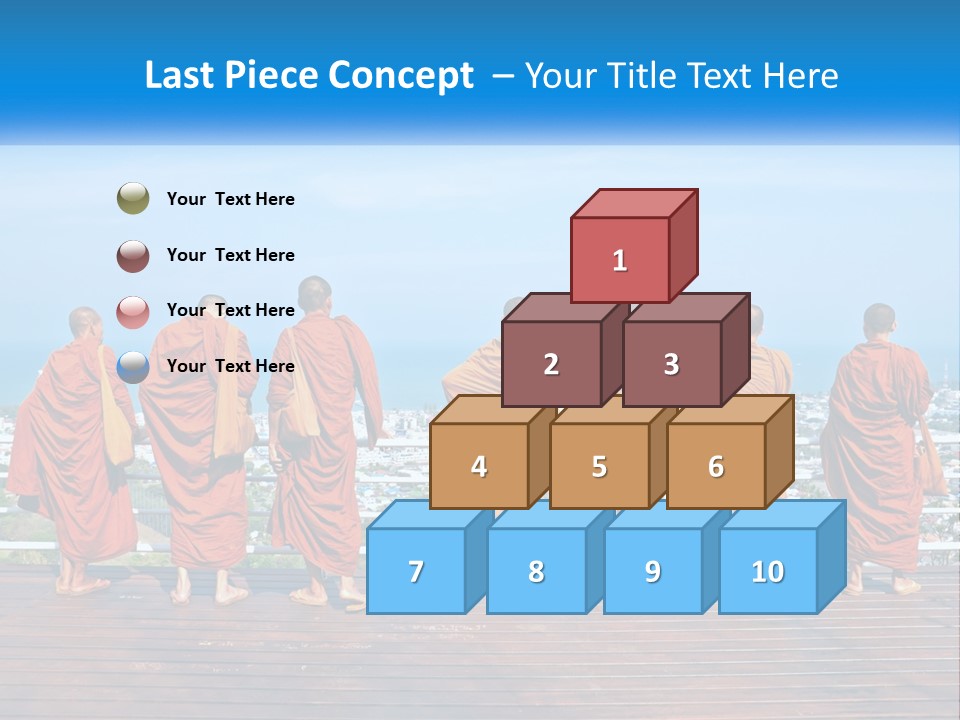 A Group Of Monks Standing On Top Of A Wooden Platform PowerPoint Template