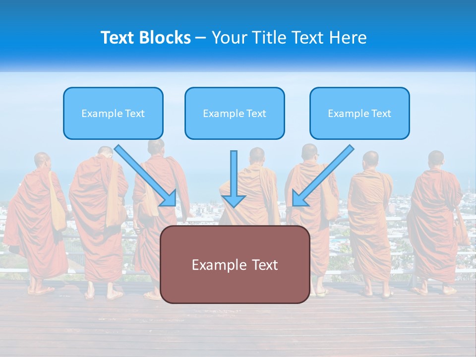 A Group Of Monks Standing On Top Of A Wooden Platform PowerPoint Template