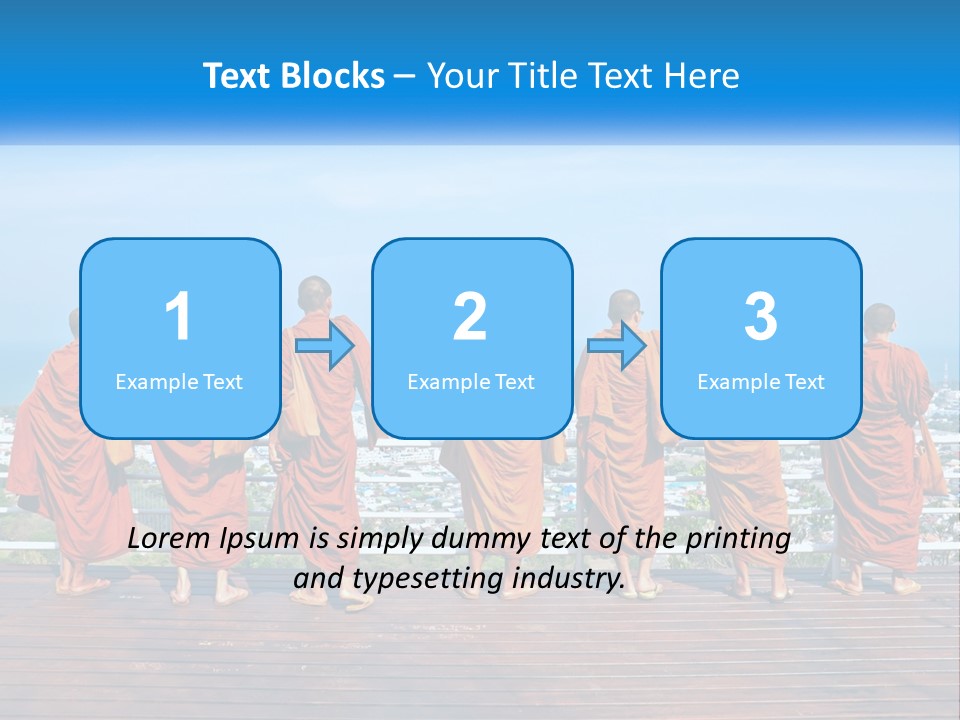 A Group Of Monks Standing On Top Of A Wooden Platform PowerPoint Template