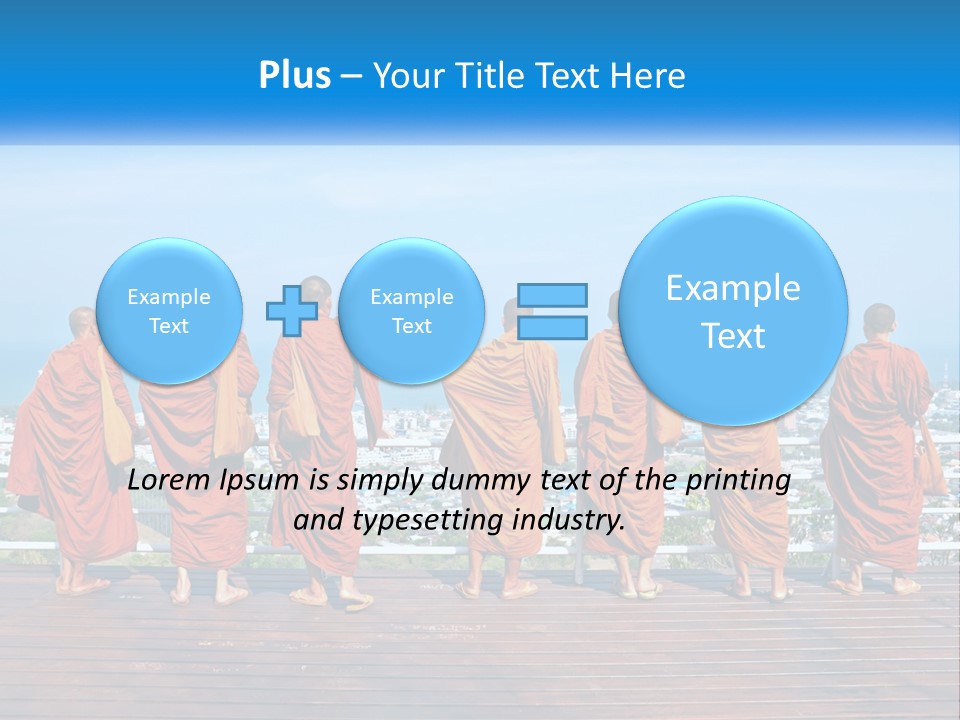 A Group Of Monks Standing On Top Of A Wooden Platform PowerPoint Template