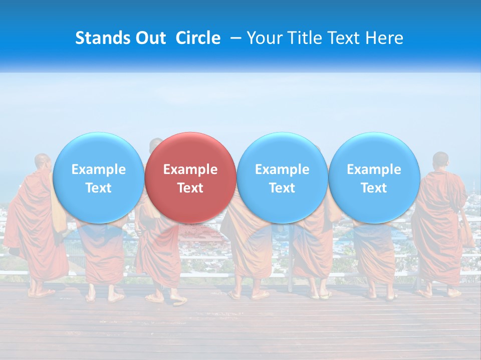 A Group Of Monks Standing On Top Of A Wooden Platform PowerPoint Template