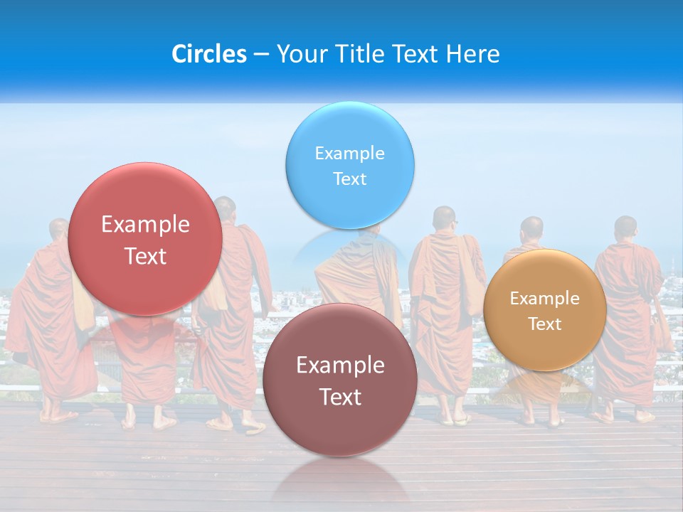 A Group Of Monks Standing On Top Of A Wooden Platform PowerPoint Template