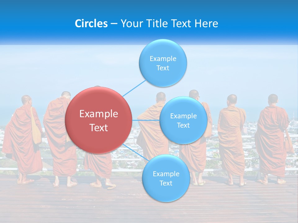 A Group Of Monks Standing On Top Of A Wooden Platform PowerPoint Template