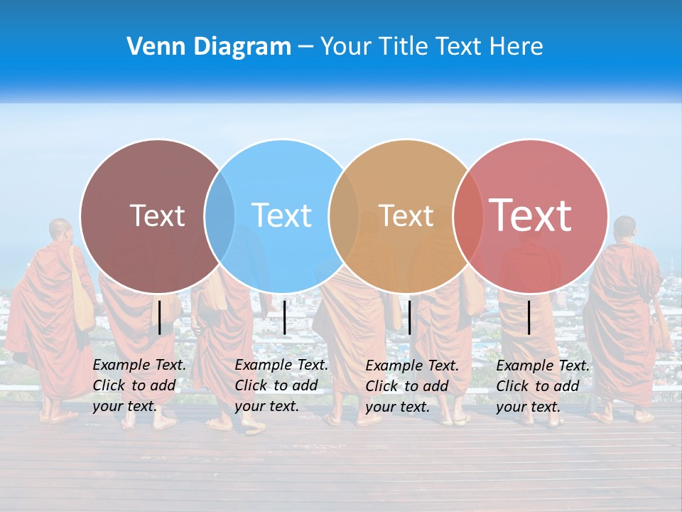 A Group Of Monks Standing On Top Of A Wooden Platform PowerPoint Template
