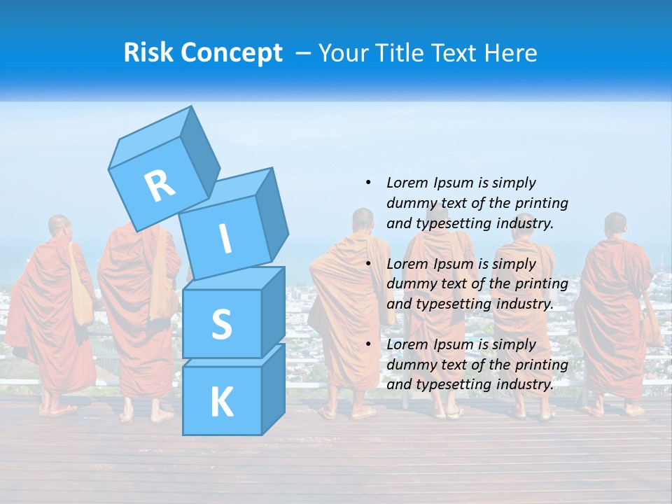 A Group Of Monks Standing On Top Of A Wooden Platform PowerPoint Template