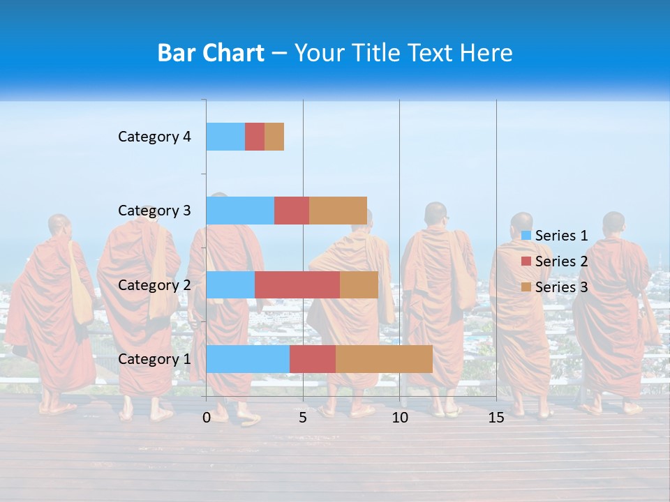 A Group Of Monks Standing On Top Of A Wooden Platform PowerPoint Template