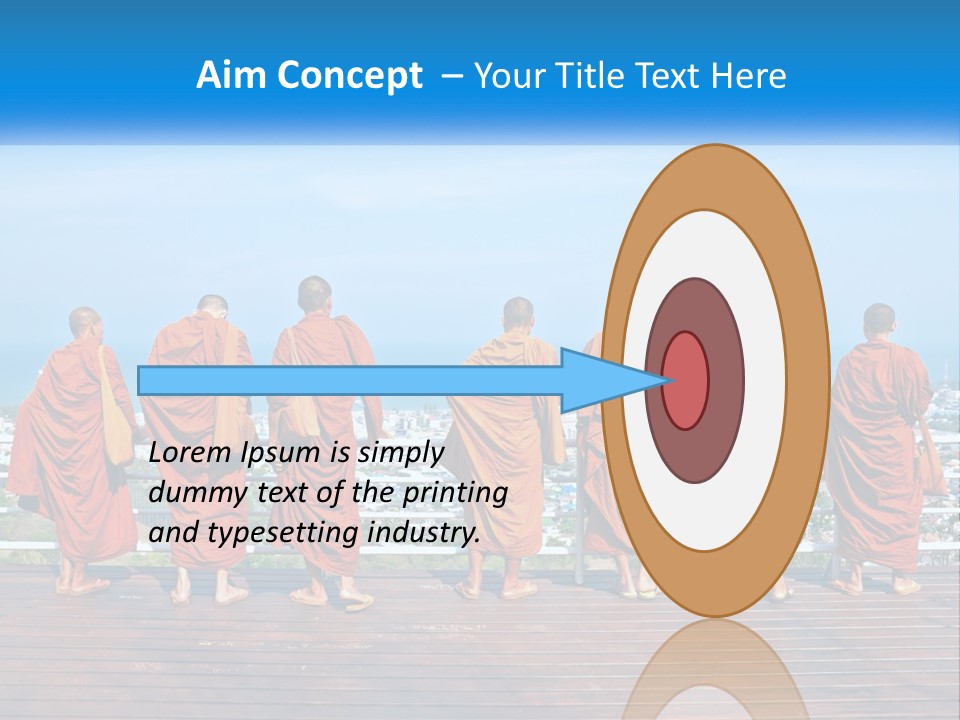 A Group Of Monks Standing On Top Of A Wooden Platform PowerPoint Template