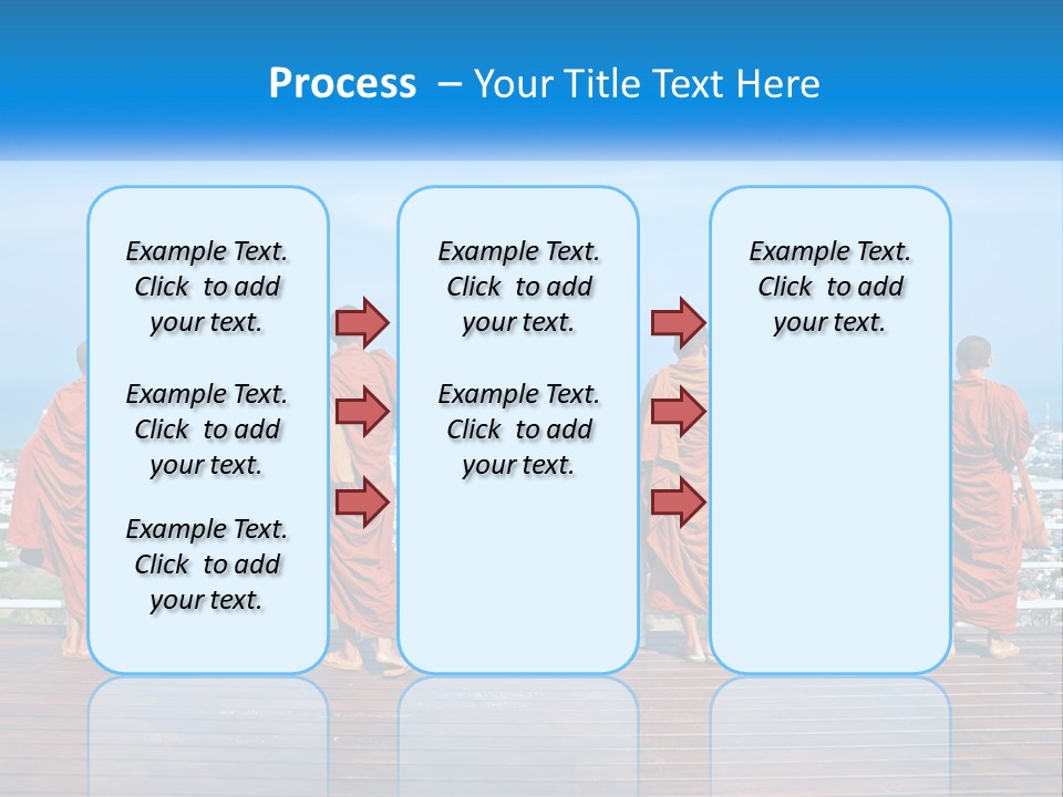 A Group Of Monks Standing On Top Of A Wooden Platform PowerPoint Template