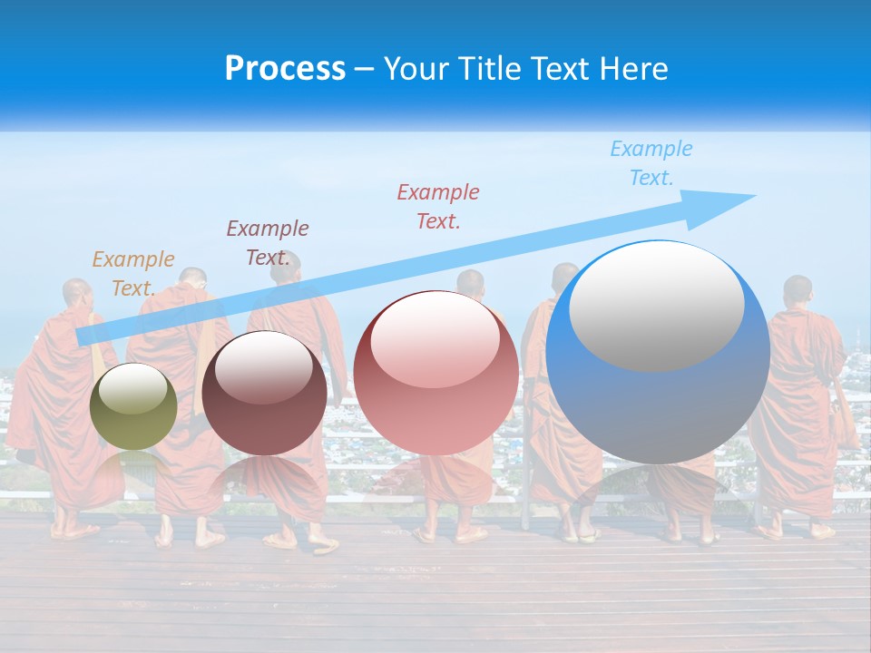A Group Of Monks Standing On Top Of A Wooden Platform PowerPoint Template