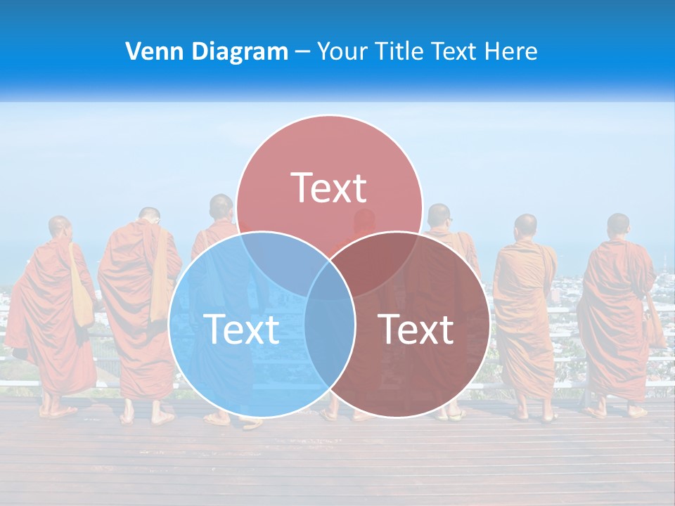 A Group Of Monks Standing On Top Of A Wooden Platform PowerPoint Template