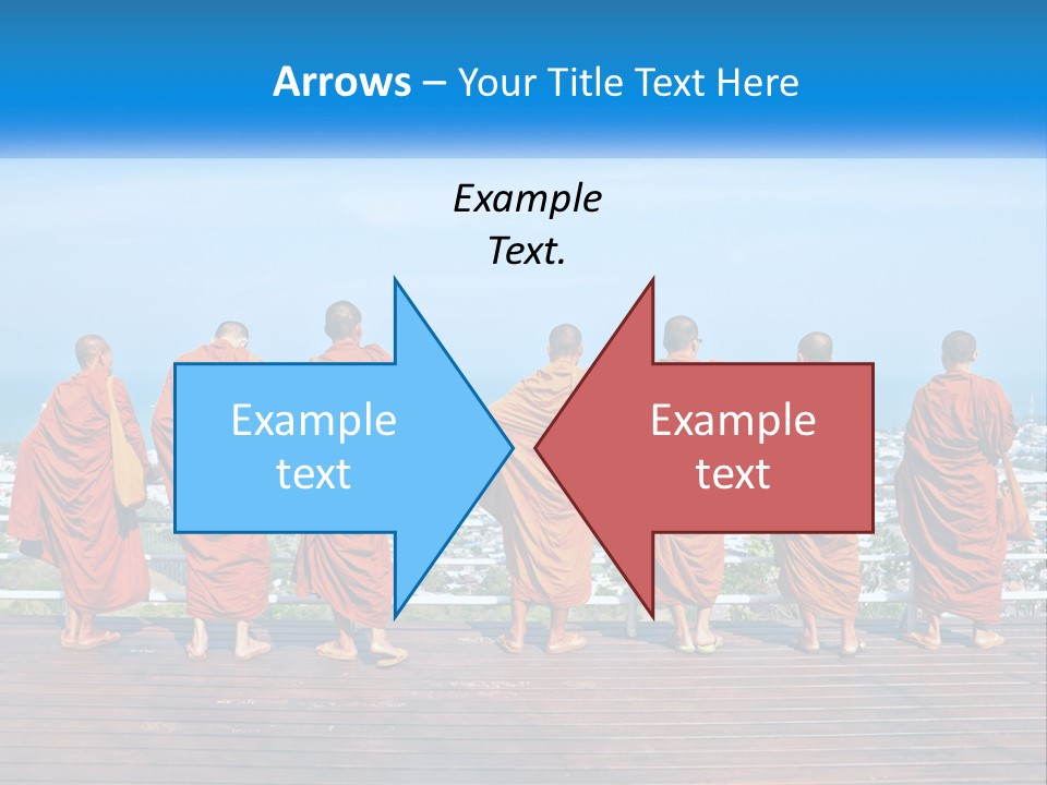 A Group Of Monks Standing On Top Of A Wooden Platform PowerPoint Template