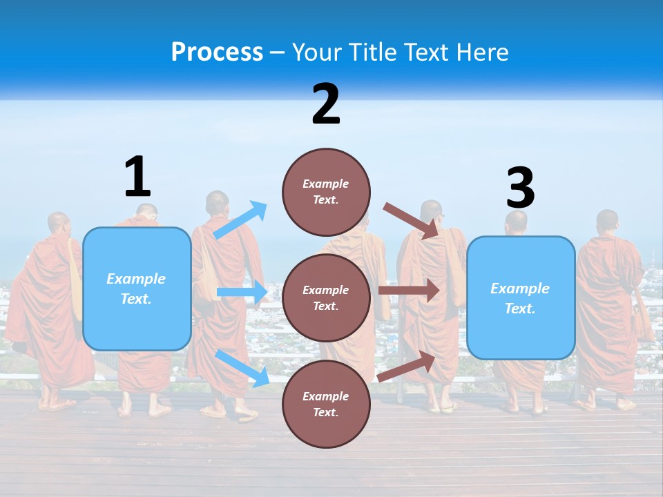 A Group Of Monks Standing On Top Of A Wooden Platform PowerPoint Template