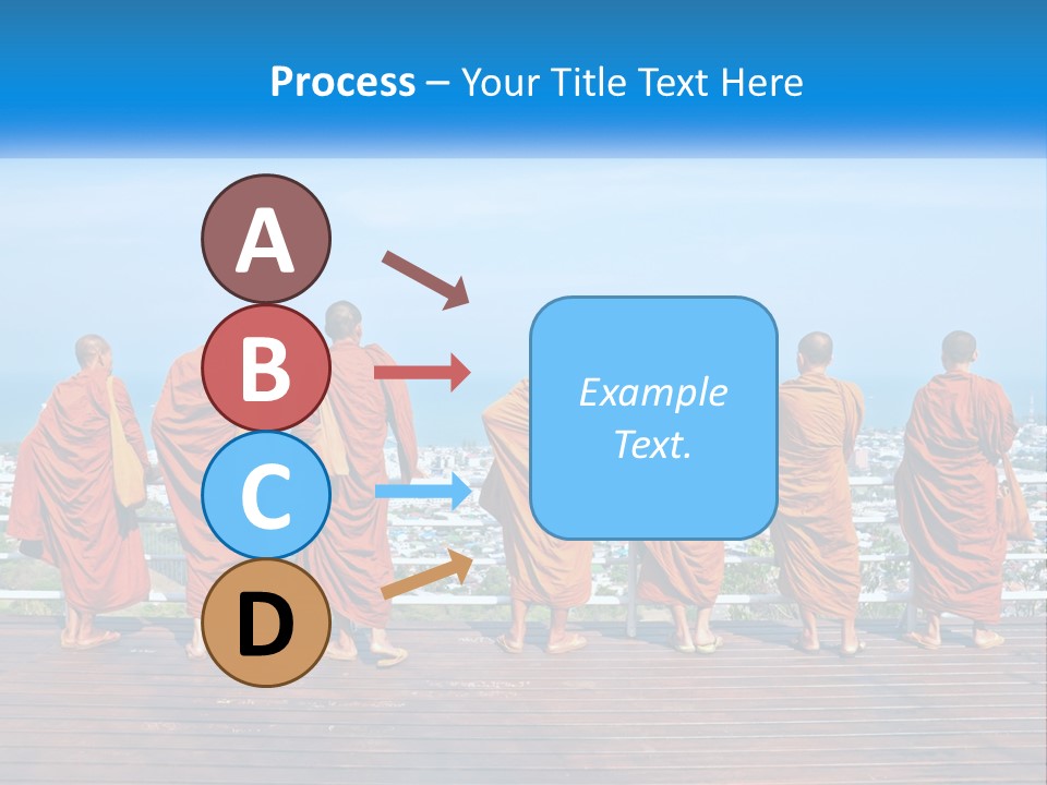 A Group Of Monks Standing On Top Of A Wooden Platform PowerPoint Template