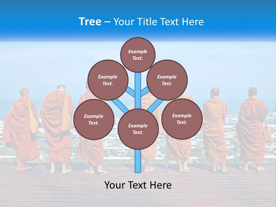 A Group Of Monks Standing On Top Of A Wooden Platform PowerPoint Template