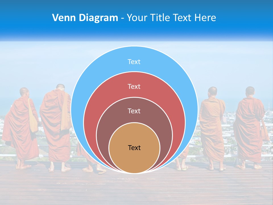 A Group Of Monks Standing On Top Of A Wooden Platform PowerPoint Template