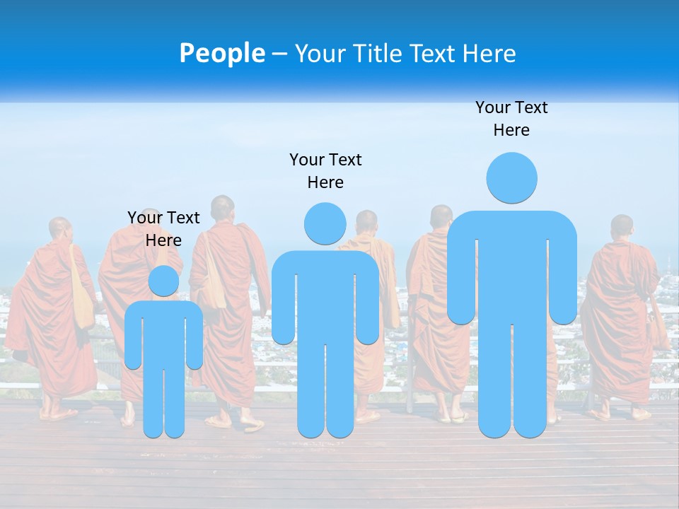 A Group Of Monks Standing On Top Of A Wooden Platform PowerPoint Template