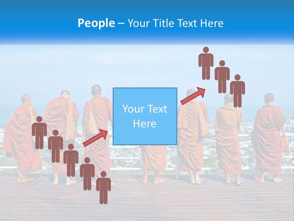 A Group Of Monks Standing On Top Of A Wooden Platform PowerPoint Template