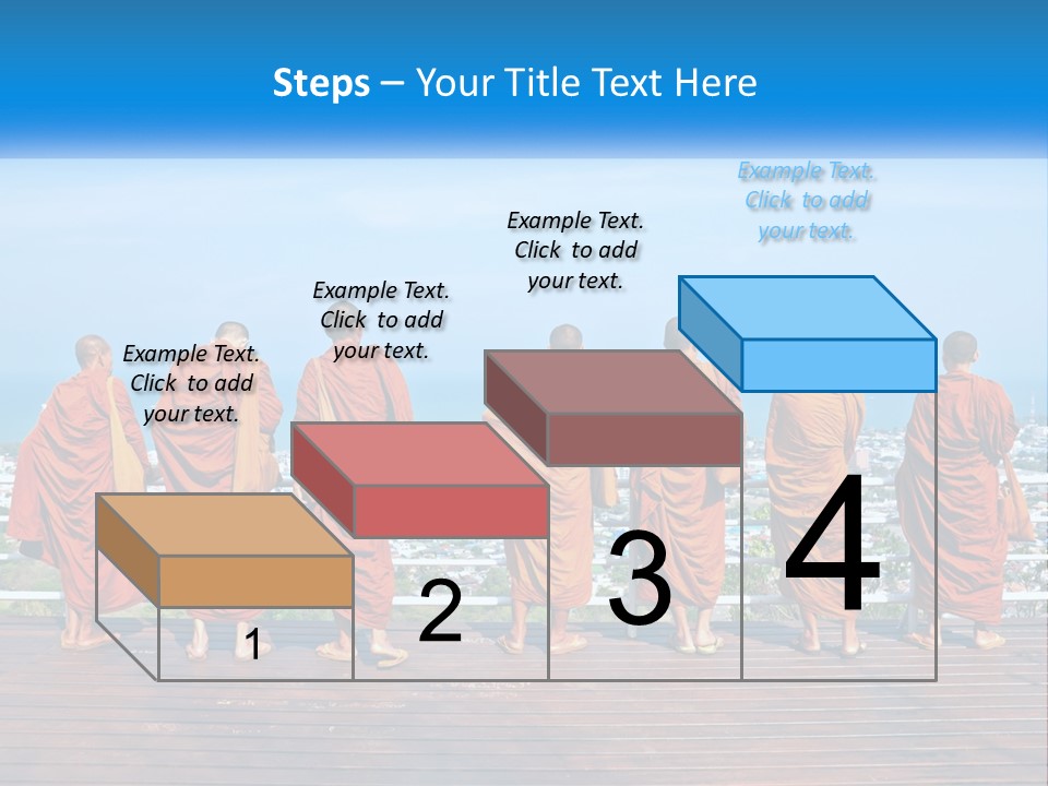 A Group Of Monks Standing On Top Of A Wooden Platform PowerPoint Template