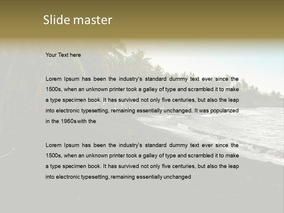 A Black Beach With Palm Trees And Water PowerPoint Template