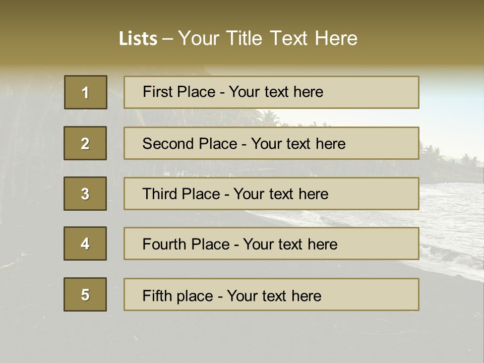 A Black Beach With Palm Trees And Water PowerPoint Template