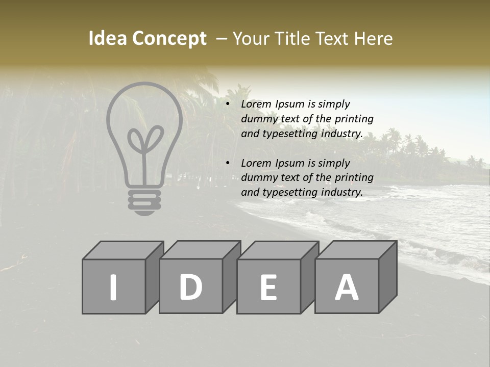 A Black Beach With Palm Trees And Water PowerPoint Template