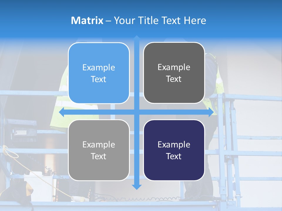 Two Men In Safety Vests Standing On A Blue Platform PowerPoint Template