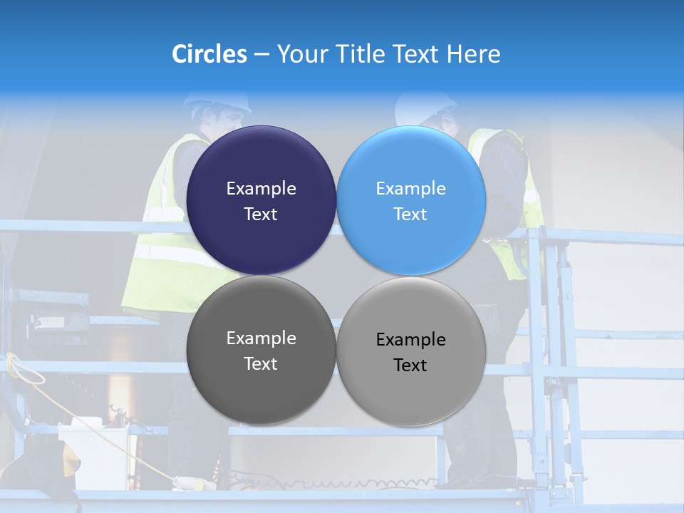 Two Men In Safety Vests Standing On A Blue Platform PowerPoint Template