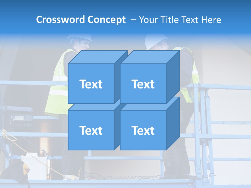 Two Men In Safety Vests Standing On A Blue Platform PowerPoint Template