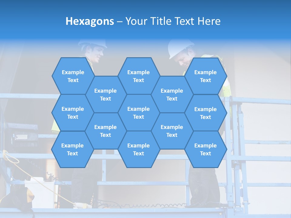 Two Men In Safety Vests Standing On A Blue Platform PowerPoint Template