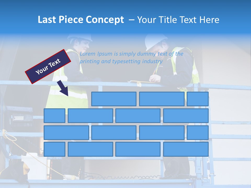 Two Men In Safety Vests Standing On A Blue Platform PowerPoint Template